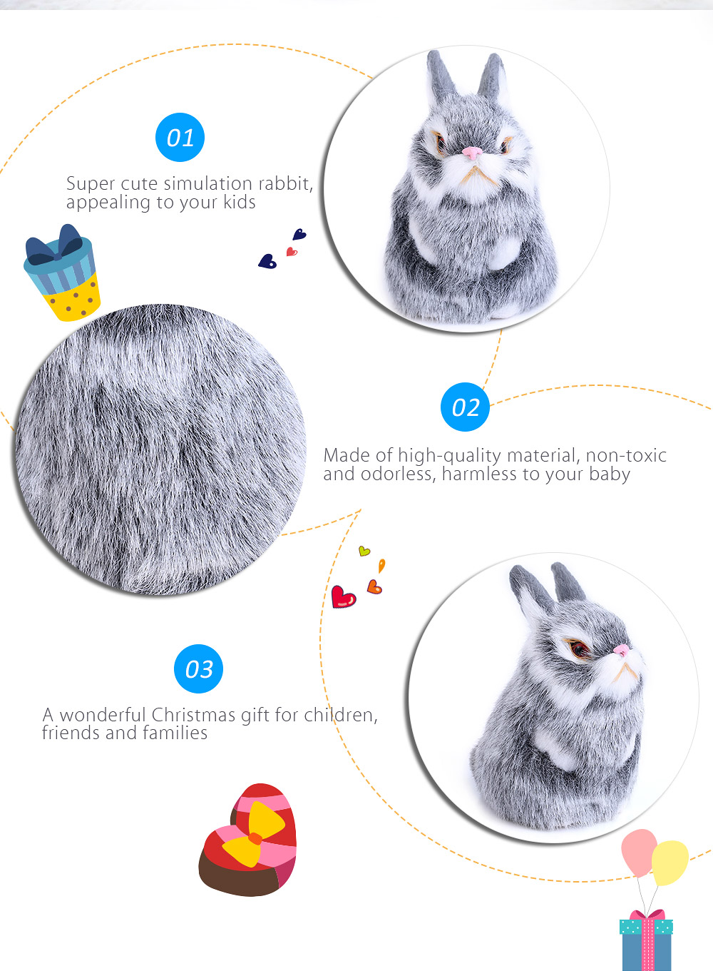 Kids Cute Mini Simulation Rabbit Doll Plush Toy Birthday Christmas Gift