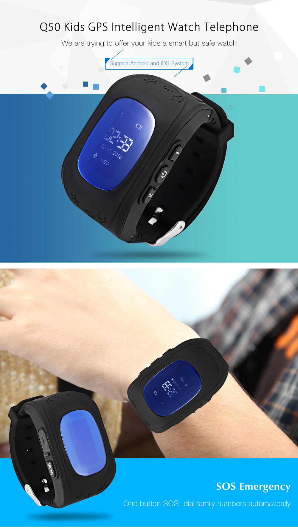 Q50 (q1213) Waterproof LCD Display Kids GPS Intelligent Watch Telephone Pedometer Q50 (q1213) Waterproof LCD Display Kids GPS Intelligent Watch Telephone Pedometer