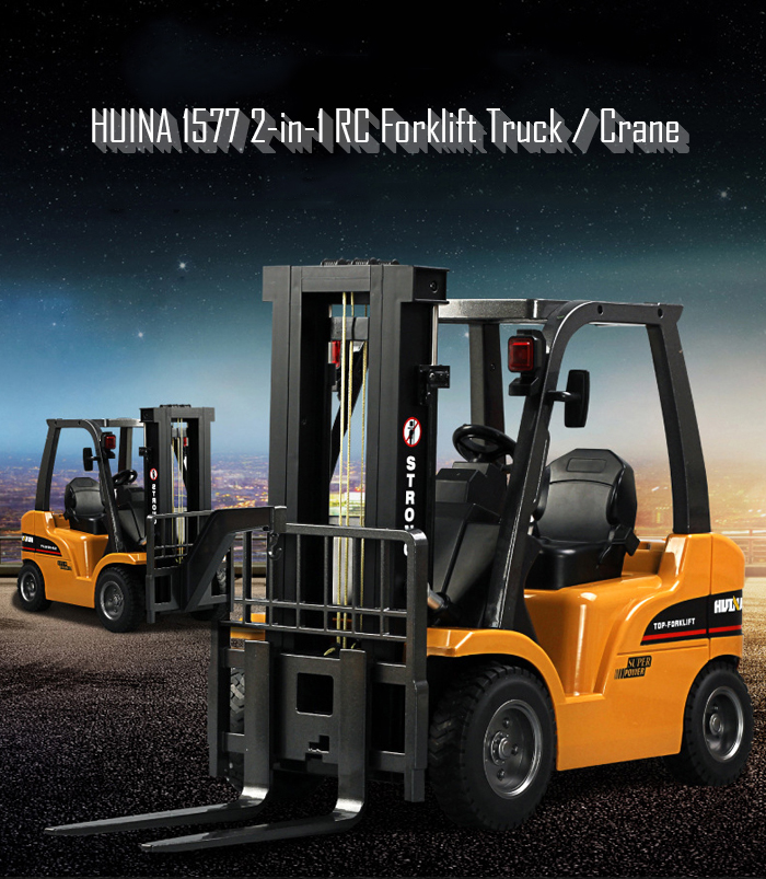 HUINA 1577 1：10 big scale metal 2-in-1 RC Forklift Truck / Crane RTR 2.4GHz 8CH / 360 Degree Rotation / Auto Demonstration / LED Light