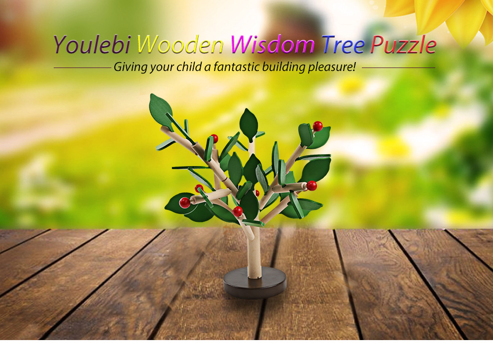 Youlebi Wooden Wisdom Tree Puzzle Inserted Blocks Child Early Educational Toy