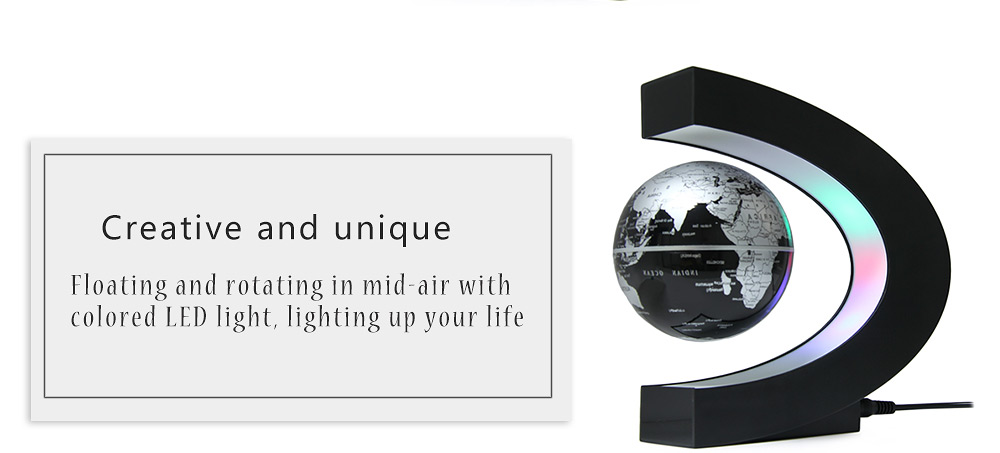 C Shape Levitation Floating Globe Rotating Magnetic World Map Colorful LED Lamp Gift Decoration C Shape Levitation Floating Globe Rotating Magnetic World Map Colorful LED Lamp Gift Decoration