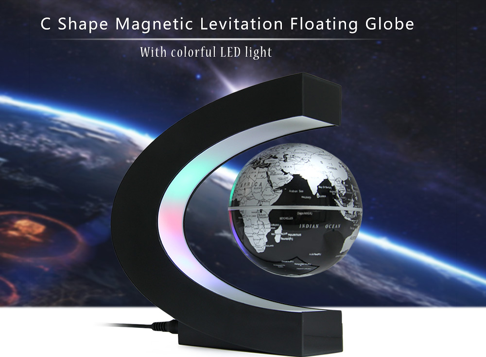 C Shape Levitation Floating Globe Rotating Magnetic World Map Colorful LED Lamp Gift Decoration C Shape Levitation Floating Globe Rotating Magnetic World Map Colorful LED Lamp Gift Decoration