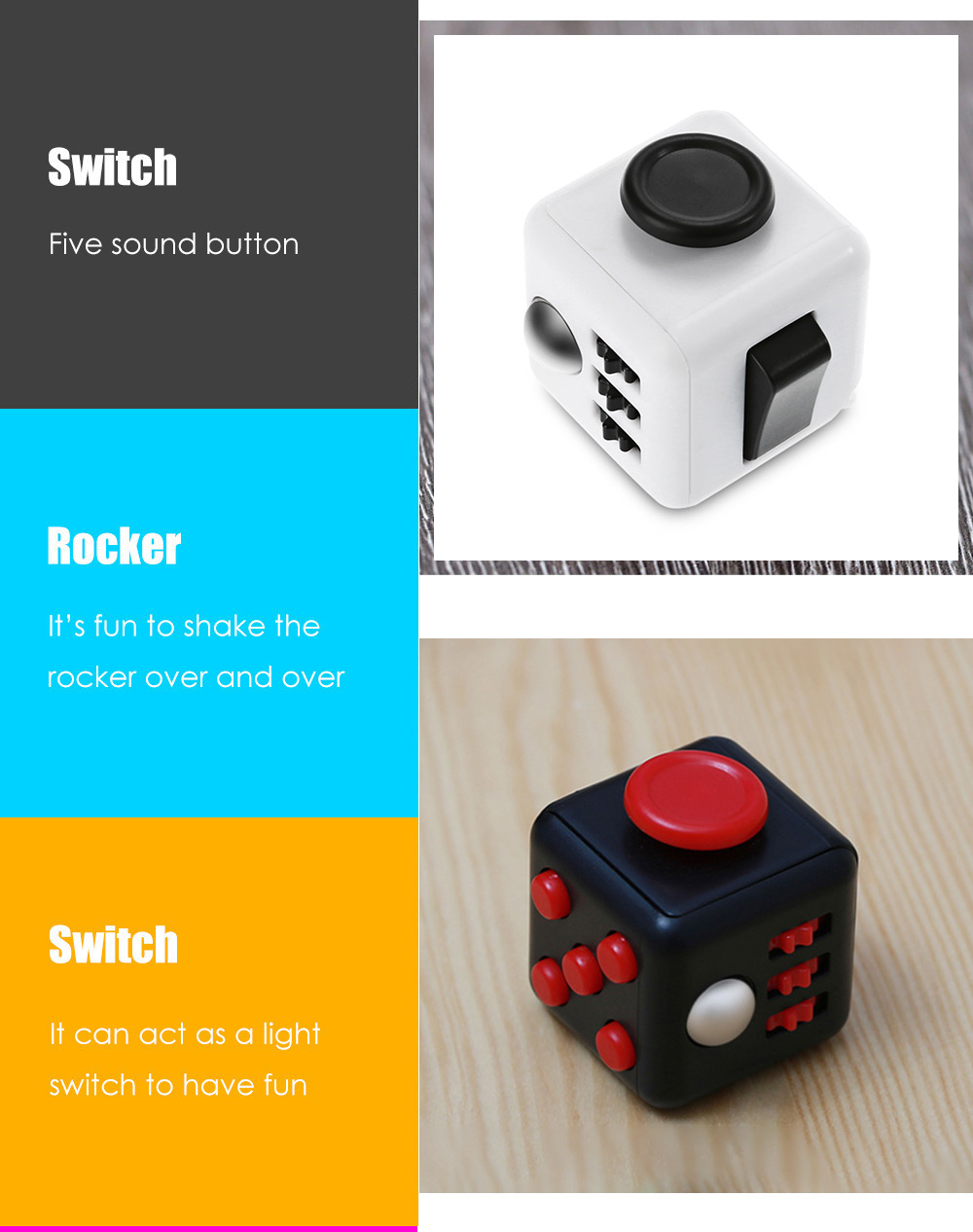 PIECE FUN Fidget Cube Style Stress Reliever Pressure Reducing Toy for Office Worker