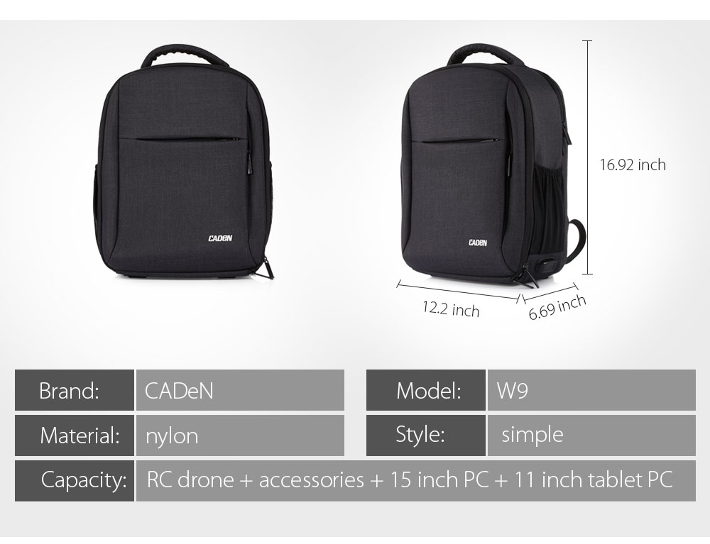 CADeN W9 RC Drone Travel Backpack for DJI Mavic Pro Water Resistant with Customizable Interior and Raincover CADeN W9 RC Drone Travel Backpack for DJI Mavic Pro Water Resistant with Customizable Interior and Raincover