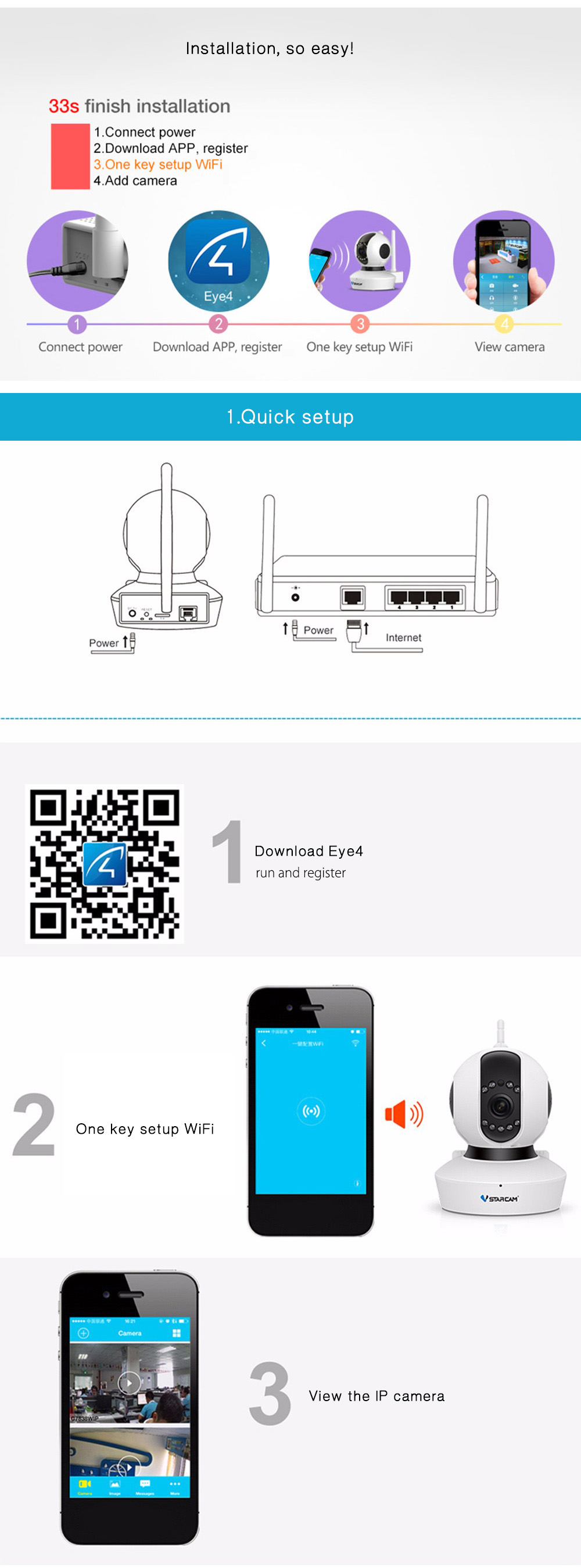 Vstarcam C42 720P HD Panoramic IP Camera IR-cut Motion Detection