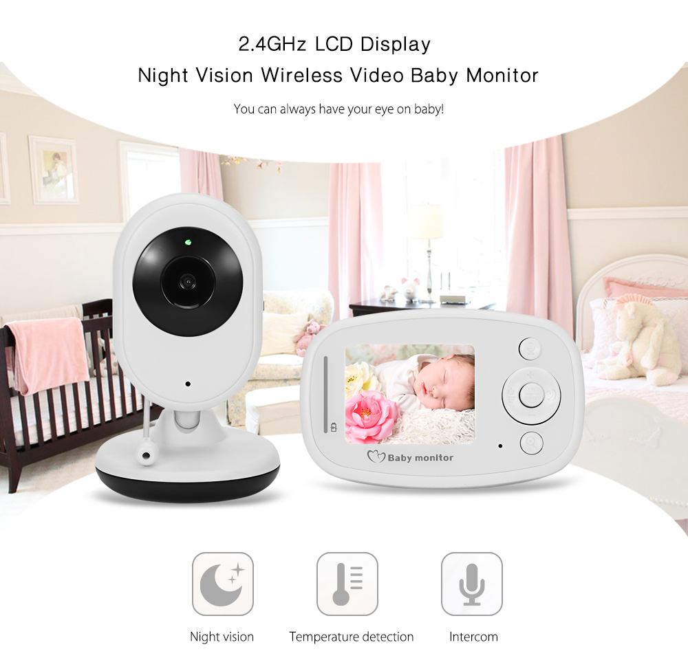 2.4G Wireless Digital Video Baby Monitor with Night Vision Two-way Talk 2.4 inch LCD Display Temperature Detection