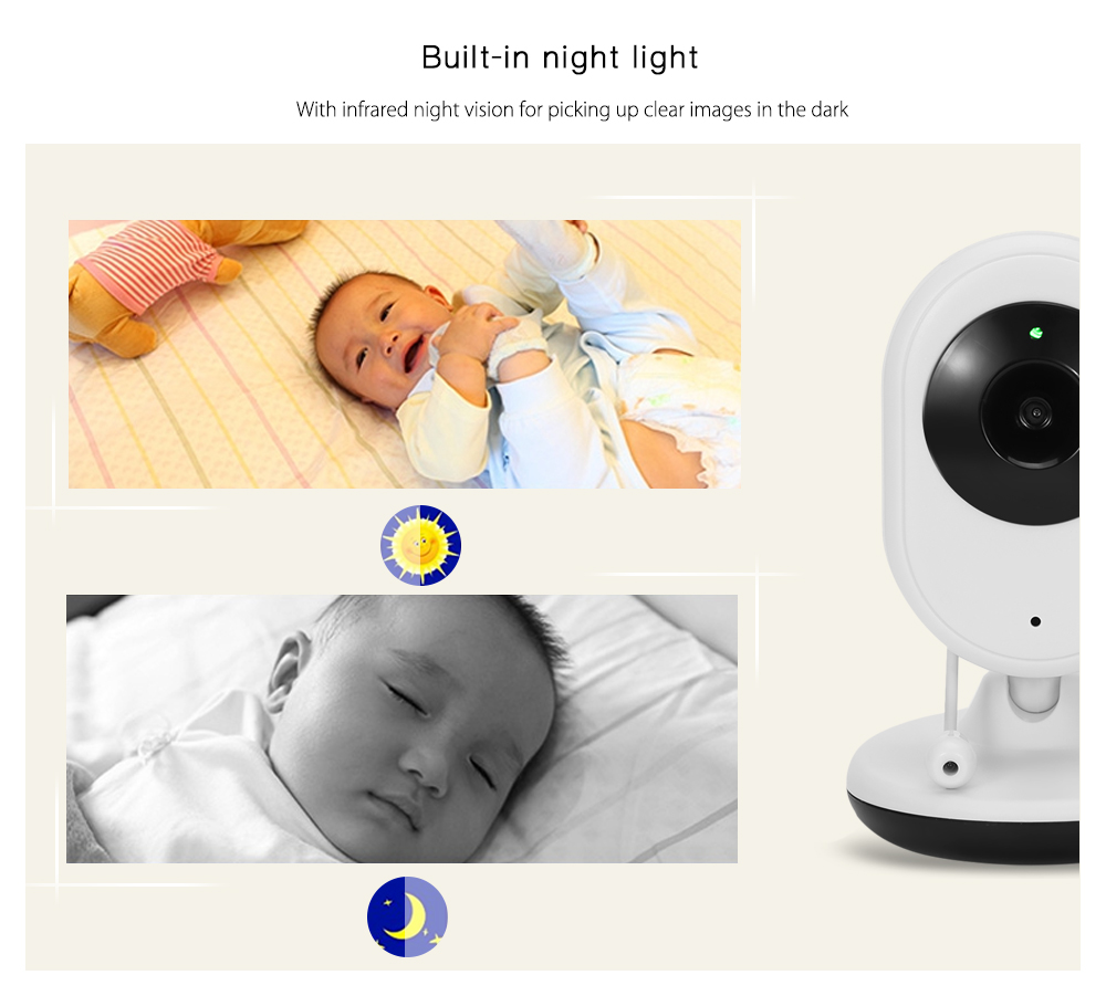 2.4G Wireless Digital Video Baby Monitor with Night Vision Two-way Talk 2.4 inch LCD Display Temperature Detection