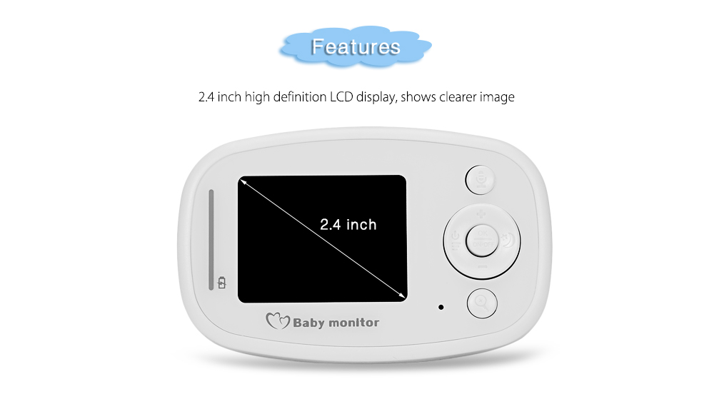 2.4G Wireless Digital Video Baby Monitor with Night Vision Two-way Talk 2.4 inch LCD Display Temperature Detection