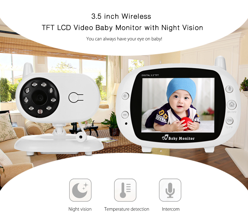 3.5 inch 2.4GHz Wireless TFT LCD Video Baby Monitor with Night Vision