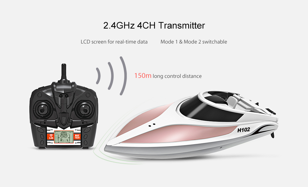 TKKJ H102 Brushed RC Racing Boat RTR 26 - 28km/h / Self-righting Function / 2.4GHz 4CH LCD Screen Transmitter