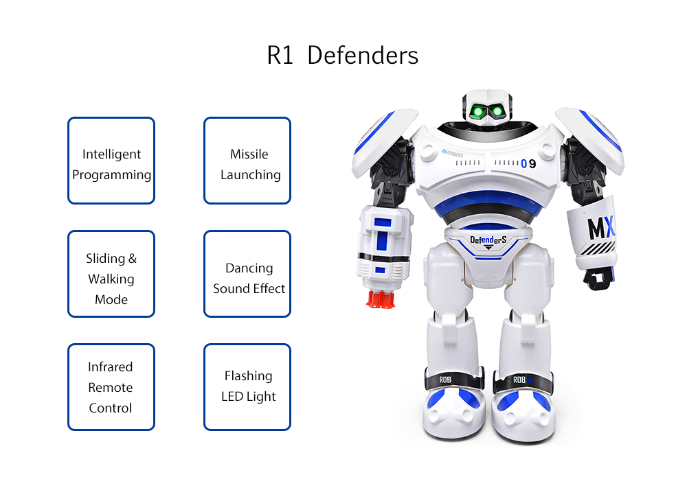 JJRC R1 Defenders Infrared Control Robot RTR Programmable Movement / Missile Shooting / Sliding Walking Dancing Mode JJRC R1 Defenders Infrared Control Robot RTR Programmable Movement / Missile Shooting / Sliding Walking Dancing Mode