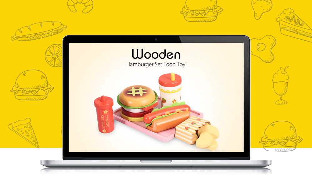 Hamburger Wooden Kitchen Food Set