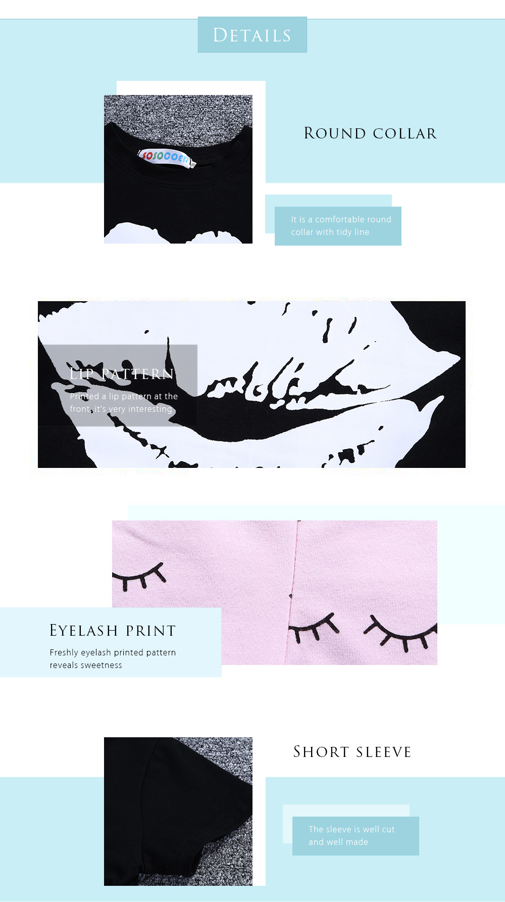 SOSOCOER 2pcs Girls Lip Pattern T-shirt Top Eyelash Print Trousers