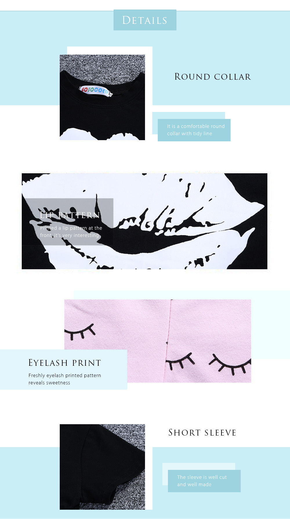 SOSOCOER 2pcs Girls Lip Pattern T-shirt Top Eyelash Print Trousers SOSOCOER 2pcs Girls Lip Pattern T-shirt Top Eyelash Print Trousers