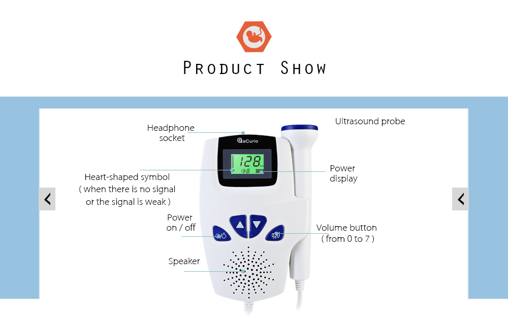 ACurio AF - 706 - L Pregnant Ultrasonic Fetal Doppler Prenatal Heart Rate Monitor ACurio AF - 706 - L Pregnant Ultrasonic Fetal Doppler Prenatal Heart Rate Monitor