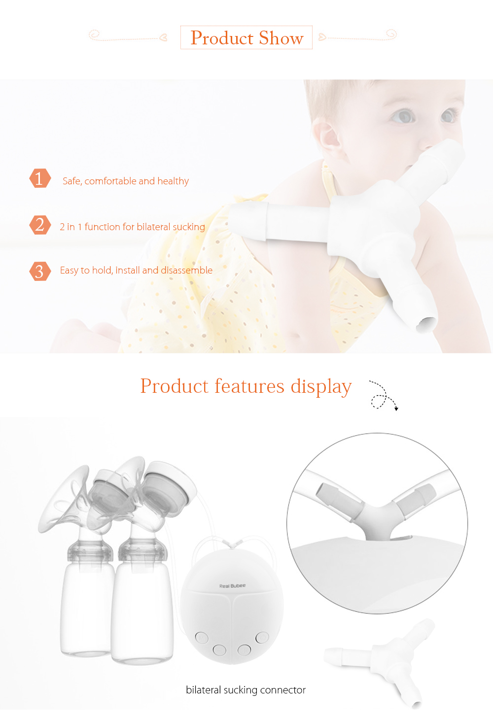 RealBubee 4pcs Double Breast Pump Accessory Sucking Connector Straws for Baby Breastfeeding