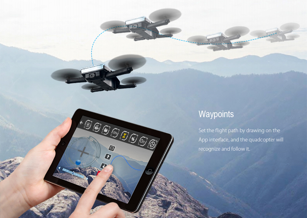 JJRC H47 ELFIE+ Foldable RC Pocket Selfie Drone RTF WiFi FPV 720P HD / G-sensor Controller / Waypoints