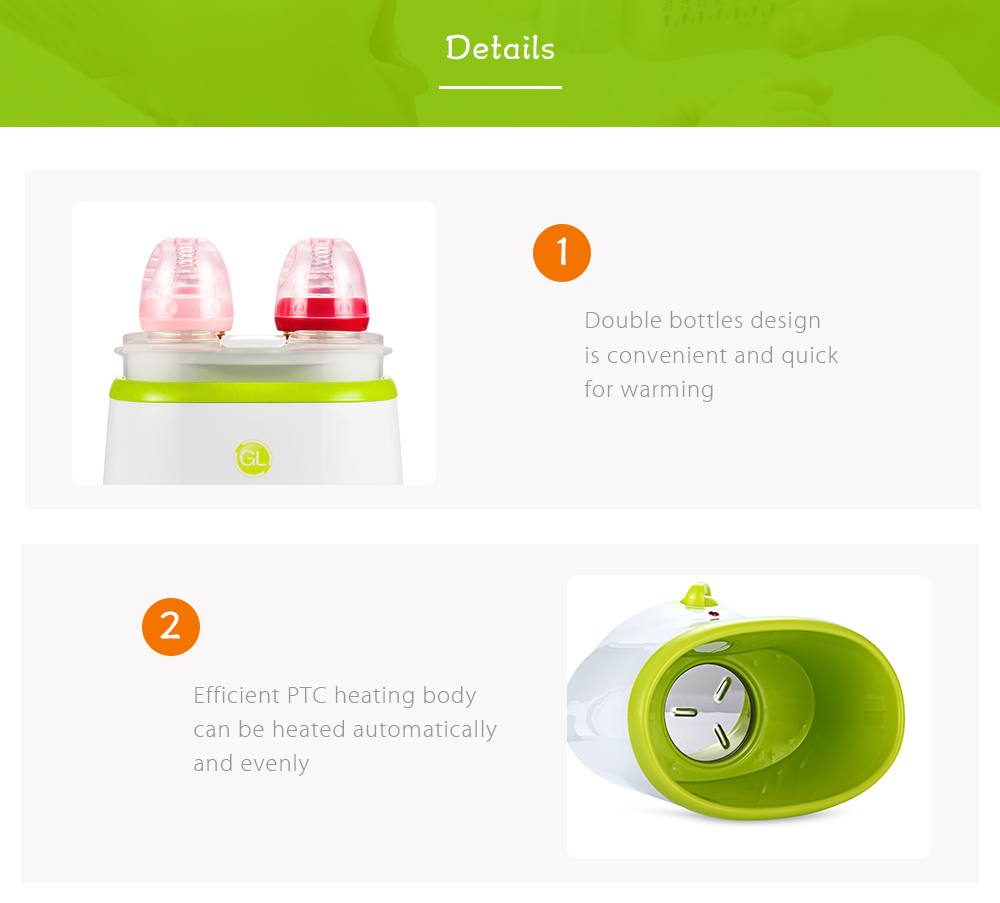 GL GLNQ809 Electric Heating Milk Food BPA Free Warmer Baby Feeding Double Bottle Sterilizer