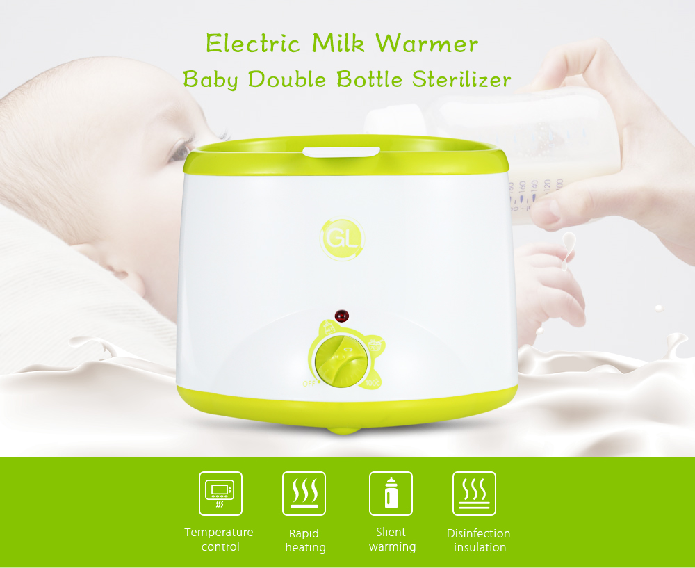 GL GLNQ809 Electric Heating Milk Food BPA Free Warmer Baby Feeding Double Bottle Sterilizer