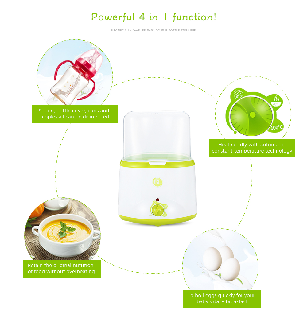 GL GLNQ809 Electric Heating Milk Food BPA Free Warmer Baby Feeding Double Bottle Sterilizer GL GLNQ809 Electric Heating Milk Food BPA Free Warmer Baby Feeding Double Bottle Sterilizer