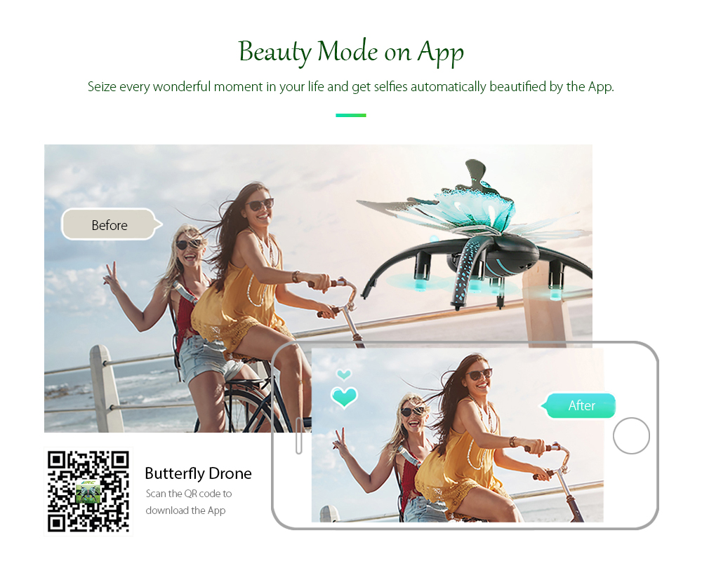 JJRC H42WH Butterfly Mini RC Drone RTF WiFi FPV 0.3MP Camera / Voice Control / Waypoints JJRC H42WH Butterfly Mini RC Drone RTF WiFi FPV 0.3MP Camera / Voice Control / Waypoints