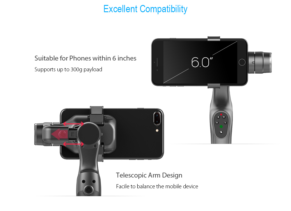 IDEAFLY JJ - 1S 2-axis Brushless Handheld Smartphone Gimbal 300g Maximum Payload / Panorama / Time-lapse