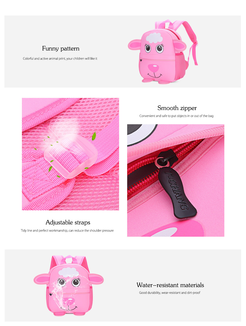 TongChang Colorful Cartoon Animal Design Waterproof Durable Children School Bag TongChang Colorful Cartoon Animal Design Waterproof Durable Children School Bag