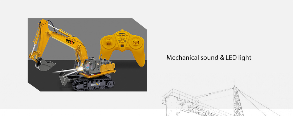 HUINA TOYS 1510 1:16 2.4GHz 11CH RC Alloy Excavator RTR Mechanical Sound / 680-degree Rotation / Movable Stick Boom Bucket HUINA TOYS 1510 1:16 2.4GHz 11CH RC Alloy Excavator RTR Mechanical Sound / 680-degree Rotation / Movable Stick Boom Bucket