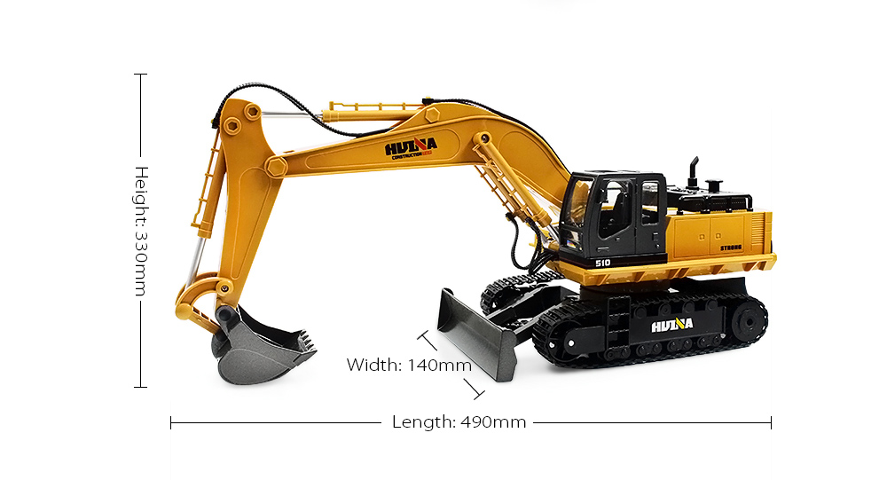 HUINA TOYS 1510 1:16 2.4GHz 11CH RC Alloy Excavator RTR Mechanical Sound / 680-degree Rotation / Movable Stick Boom Bucket HUINA TOYS 1510 1:16 2.4GHz 11CH RC Alloy Excavator RTR Mechanical Sound / 680-degree Rotation / Movable Stick Boom Bucket