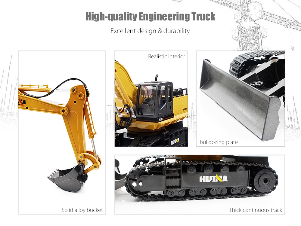 HUINA TOYS 1510 1:16 2.4GHz 11CH RC Alloy Excavator RTR Mechanical Sound / 680-degree Rotation / Movable Stick Boom Bucket