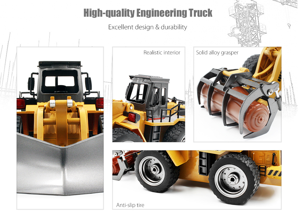 HUINA TOYS 1590 1:18 2.4GHz 6CH RC Alloy Timber Grab Truck RTR Grasper Opening Closing / Movable Arm / Mechanical Sound