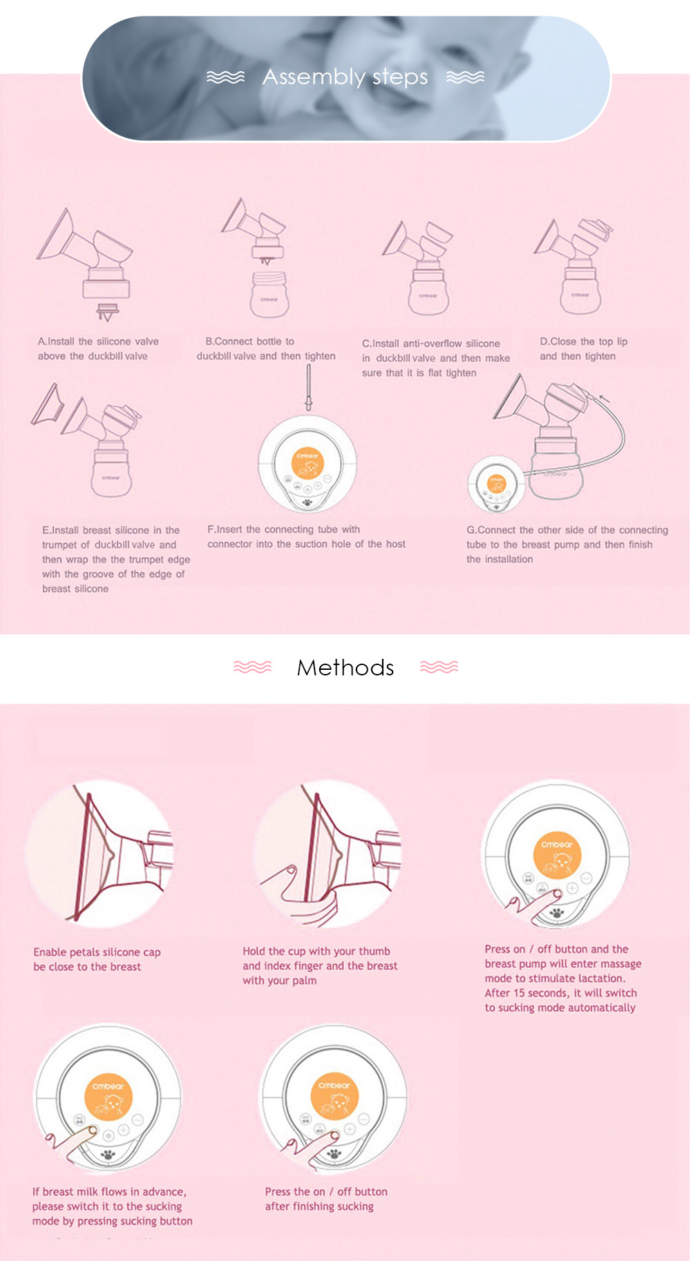 Cmbear LCD Display PP USB Electric Double Unilateral Breastfeeding Breast Pump Cmbear LCD Display PP USB Electric Double Unilateral Breastfeeding Breast Pump