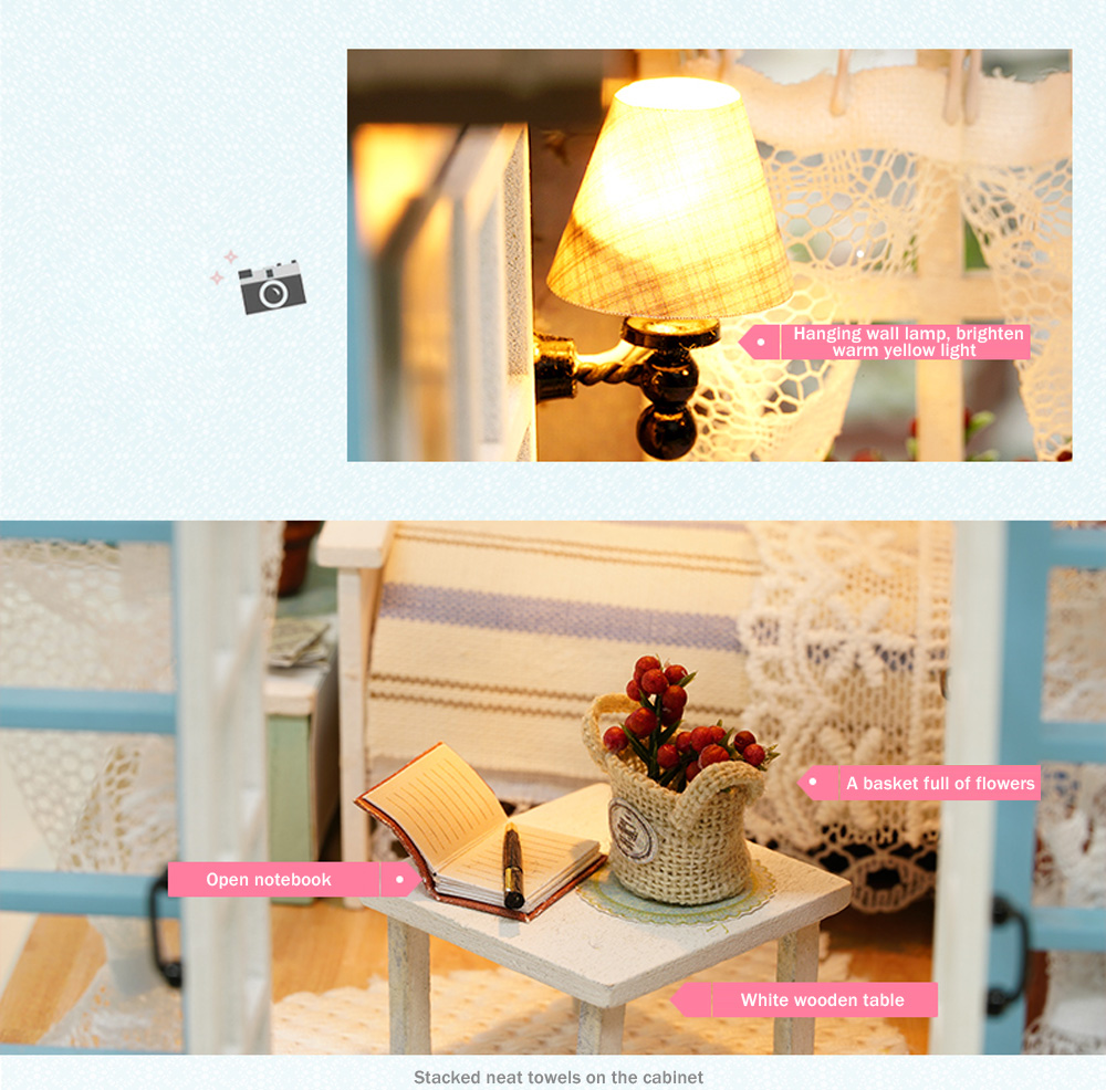 Doll Miniature Wooden House Studio Kit with LED Light Furniture DIY Handcraft Toy