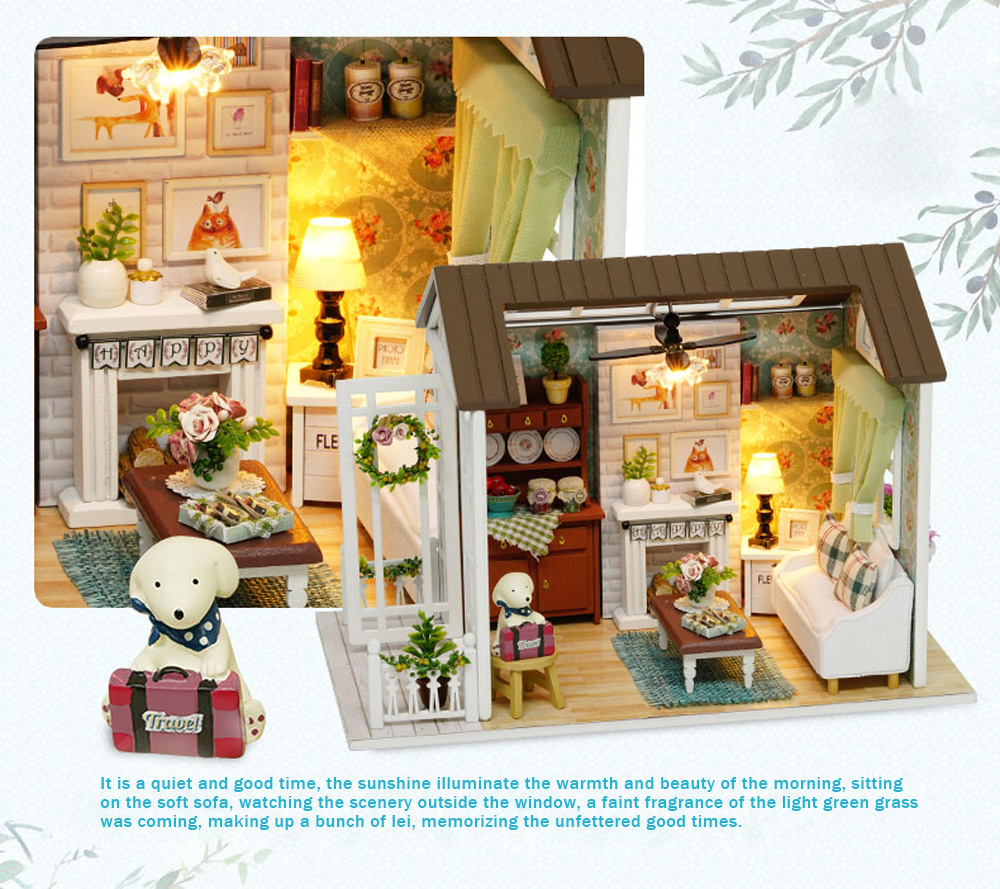 Doll Miniature Wooden House Studio Kit with LED Light Furniture DIY Handcraft Toy