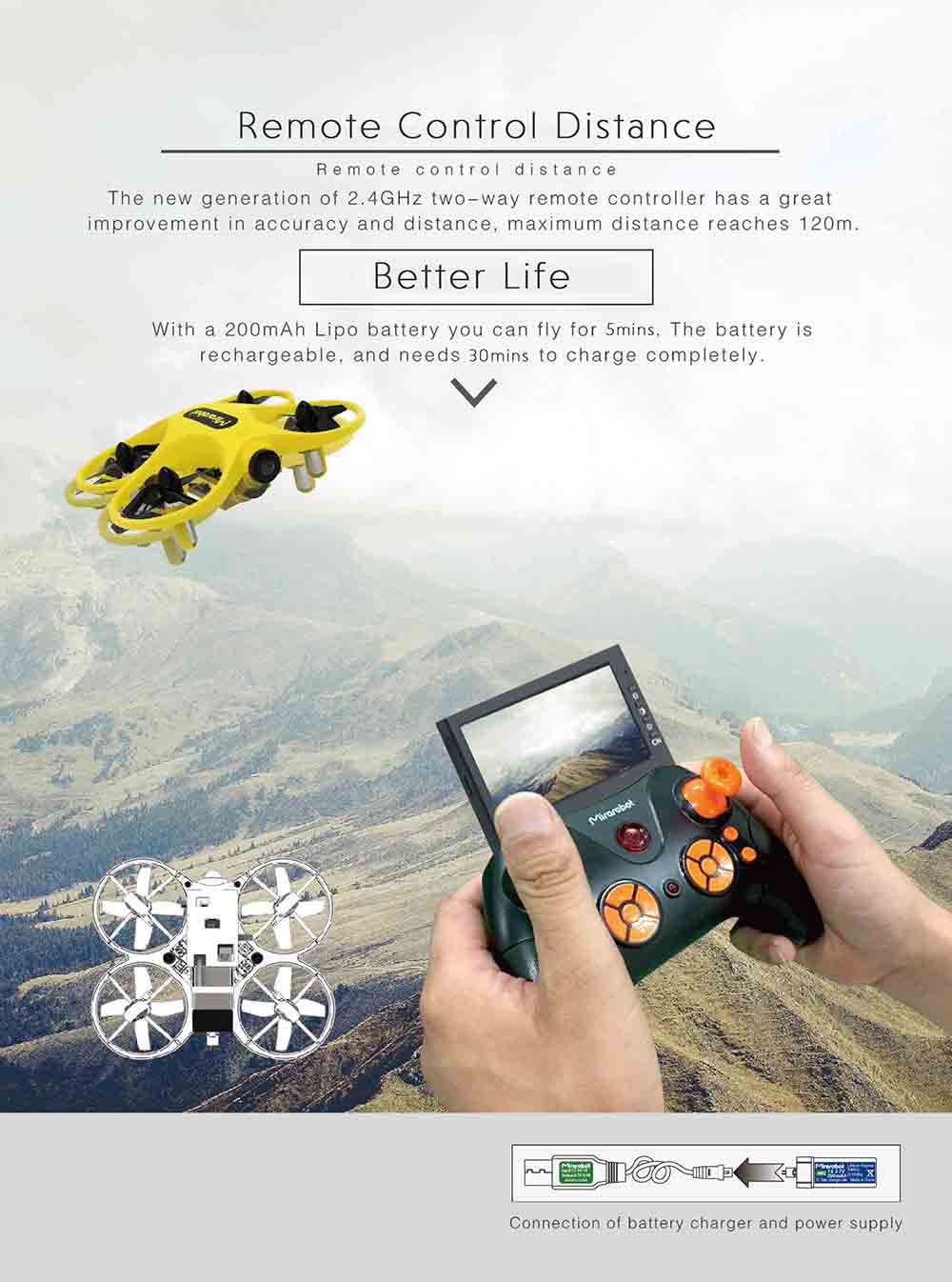 Mirarobot S60 Brushed RC Drone RTF 5.8G Transmitter Three and Six Axis Mode