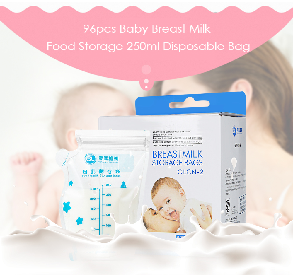 GL 96pcs Baby Breast Milk Food Storage 250ml BAP Free Disposable Freezer Bag