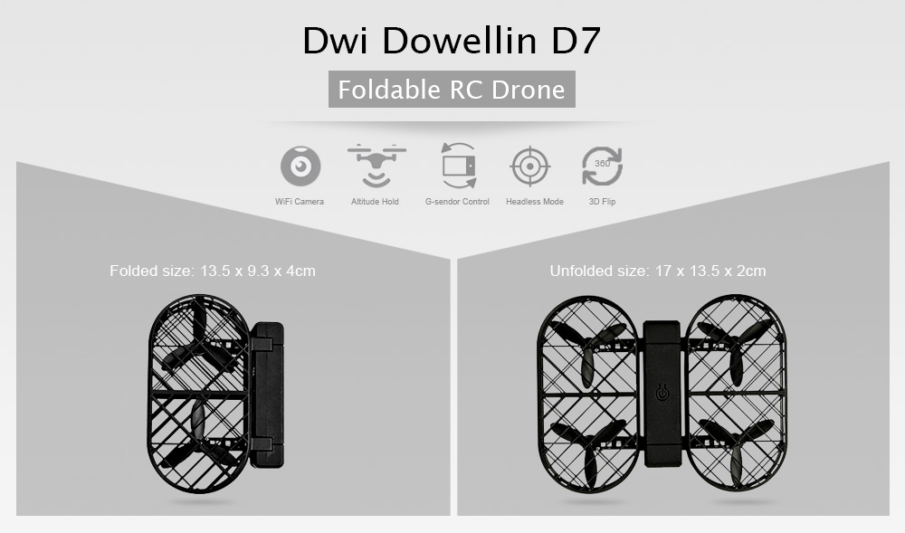 Dwi Dowellin D7 Foldable RC Drone WiFi Camera / Altitude Hold / G-sensor Control / Headless Mode / 3D Flip