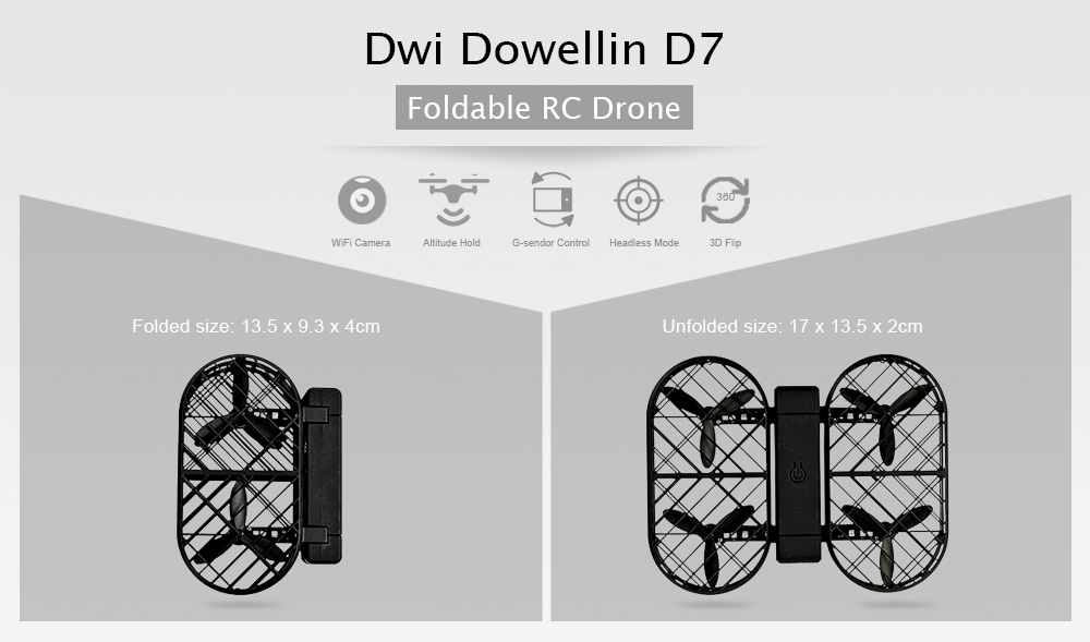 Dwi Dowellin D7 Foldable RC Drone WiFi Camera / Altitude Hold / G-sensor Control / Headless Mode / 3D Flip Dwi Dowellin D7 Foldable RC Drone WiFi Camera / Altitude Hold / G-sensor Control / Headless Mode / 3D Flip
