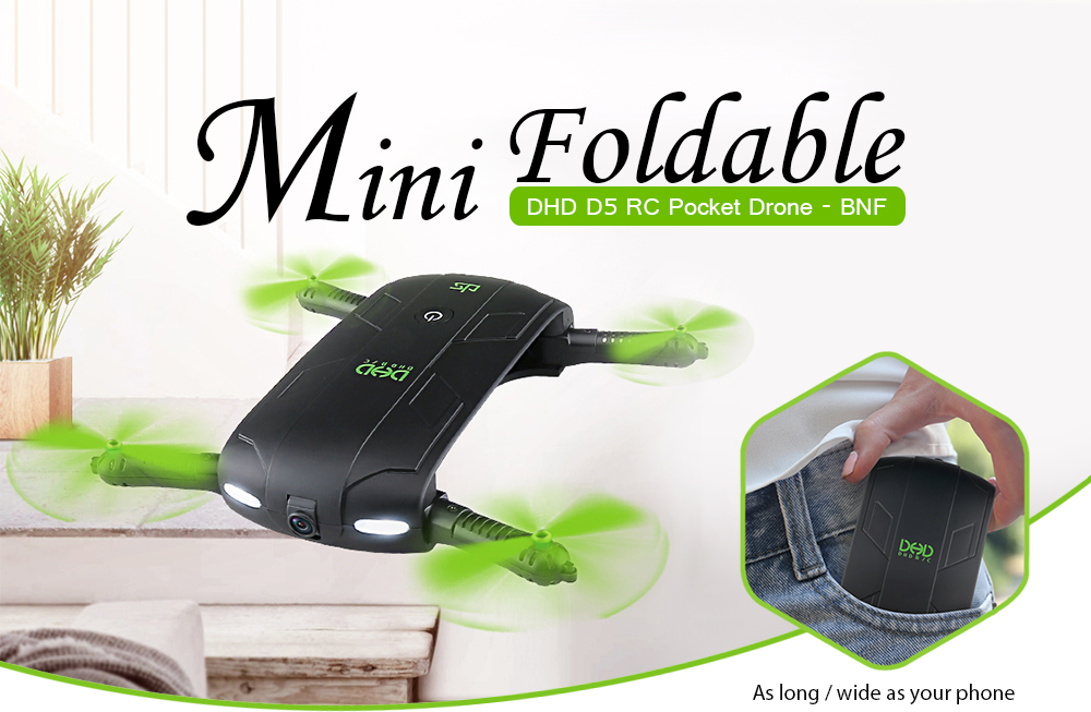 DHD D5 Mini Foldable RC Pocket Quadcopter BNF WiFi FPV 0.3MP Camera / G-sensor Mode / Waypoints