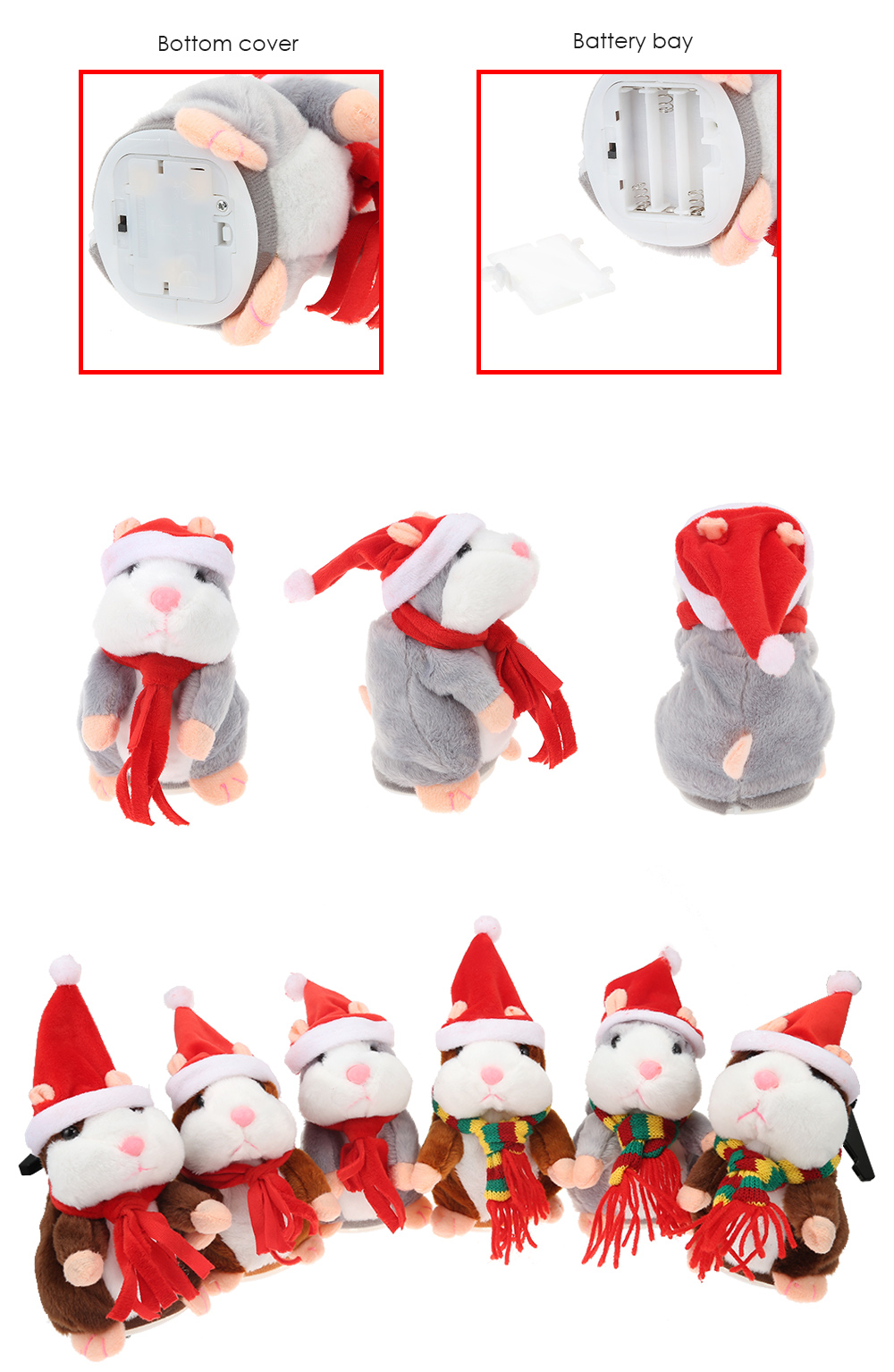 Christmas Style Kawaii Talking Hamster Plush Toy Sound Record Children