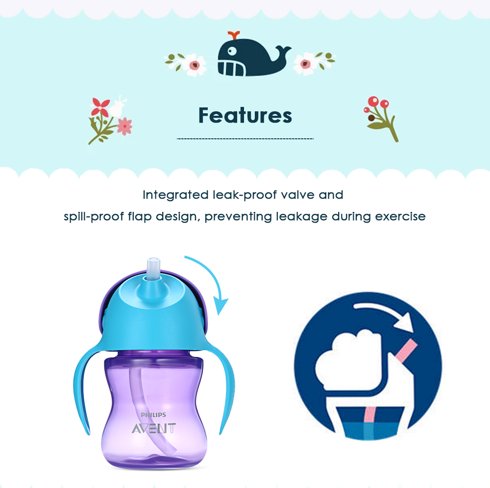 Avent 7oz / 200ml Baby Soft Handle Straw Bottle Training Drinking Cup Avent 7oz / 200ml Baby Soft Handle Straw Bottle Training Drinking Cup