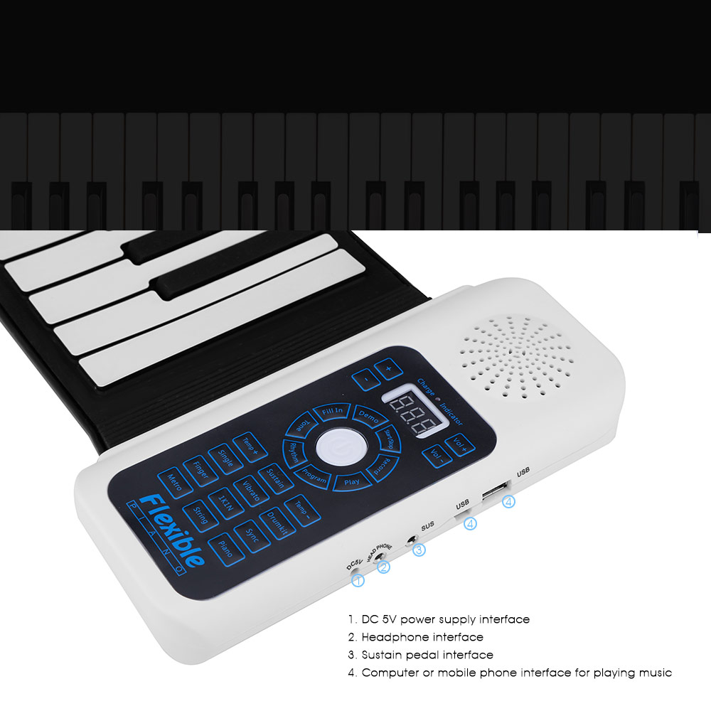 Portable Silicone 88 Keys Hand Roll Up Piano with MIDI Electronic Keyboard