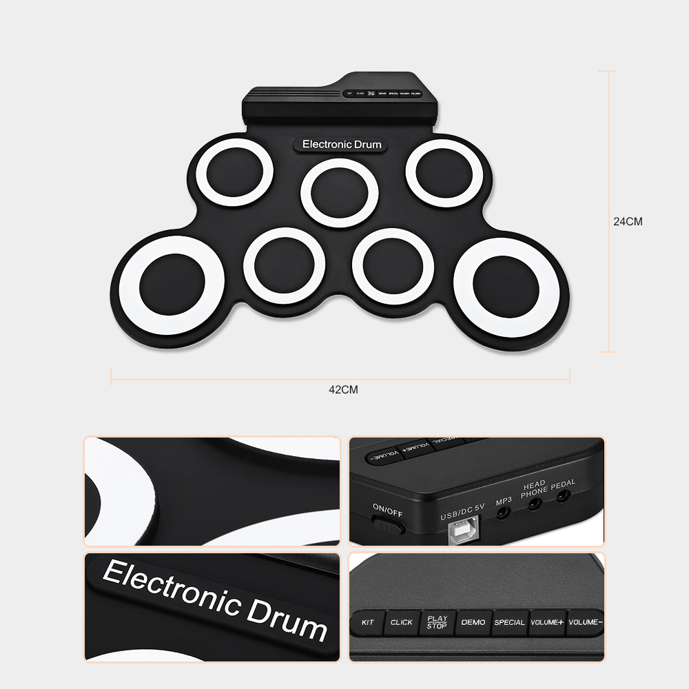 G3002 Portable 7 Pad Hand Roll Digital Drum Kit with Built-in Metronome G3002 Portable 7 Pad Hand Roll Digital Drum Kit with Built-in Metronome