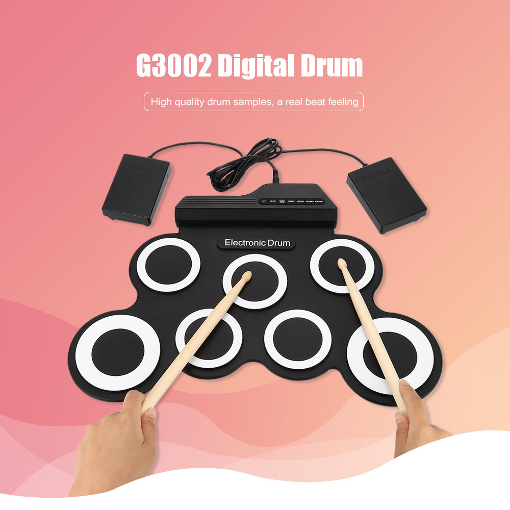 G3002 Portable 7 Pad Hand Roll Digital Drum Kit with Built-in Metronome