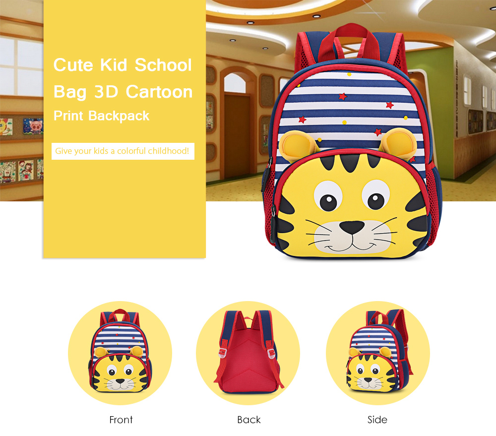 TongChang Cute Kid School Bag 3D Cartoon Animal Zoo Print Backpack