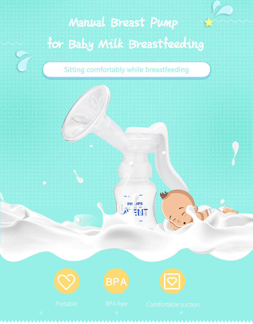 Avent Manual Breast Pump PP Baby Breastfeeding Milk Bottle Avent Manual Breast Pump PP Baby Breastfeeding Milk Bottle