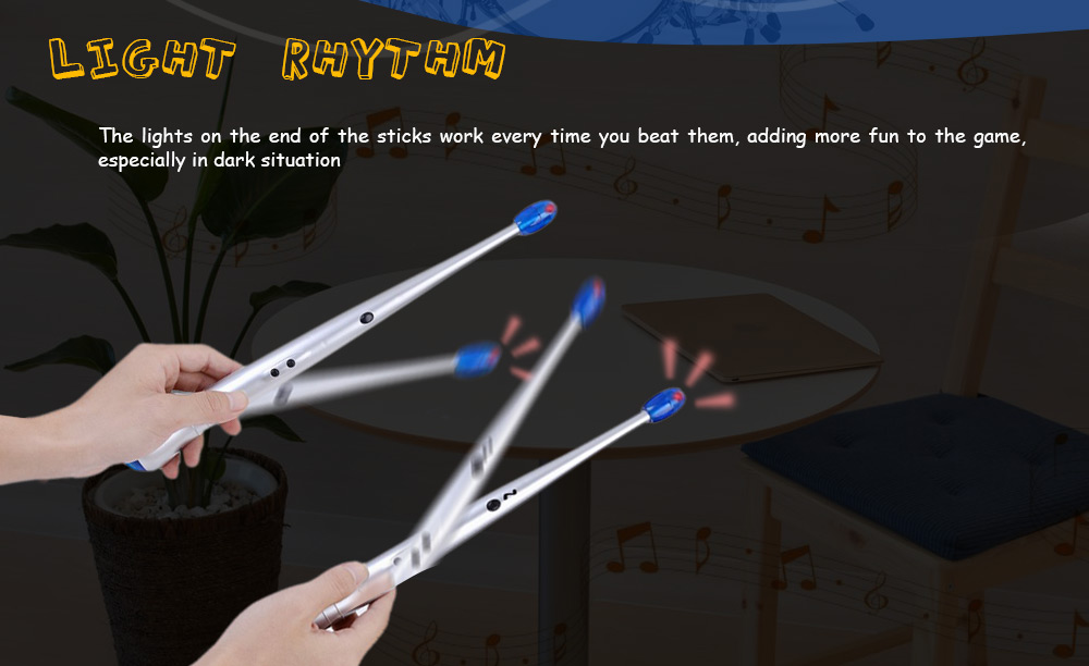 Electric Drum Stick with Light Rhythm Background Melody Toy Gift 1 Pair