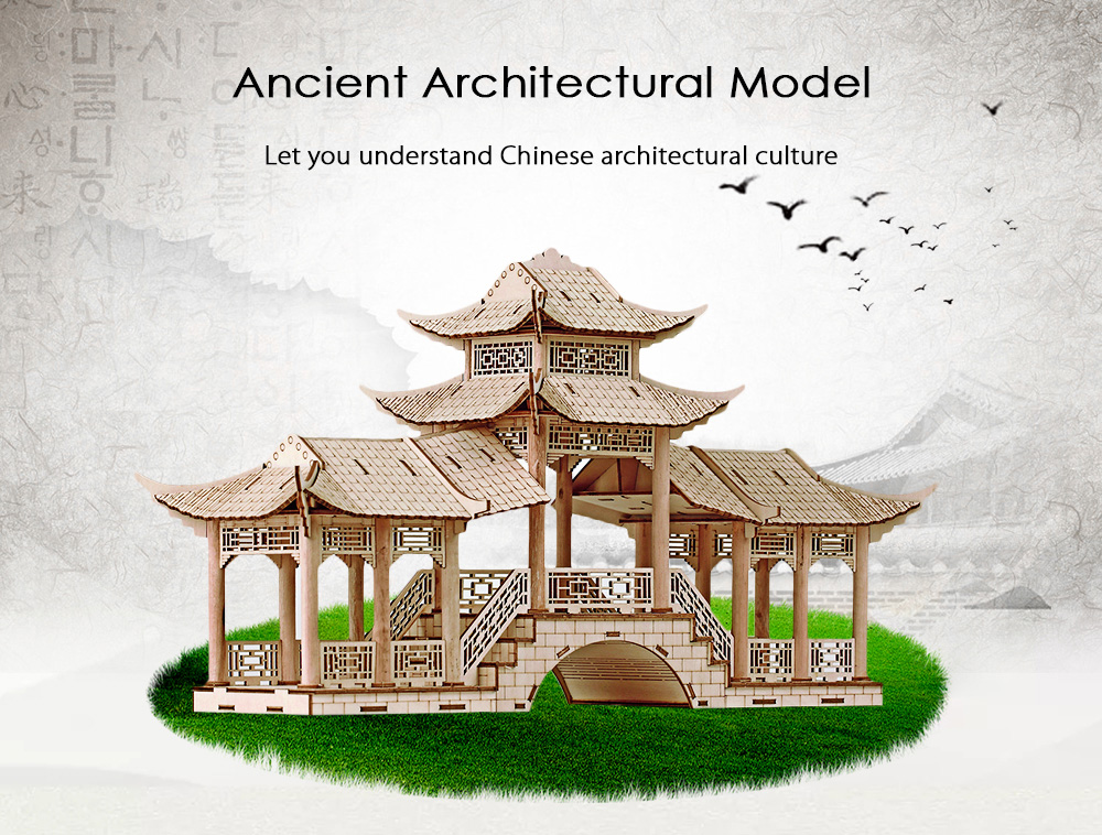 3D Ancient Architectural Model Simulation Puzzle Gallery Bridge with Colorful Light