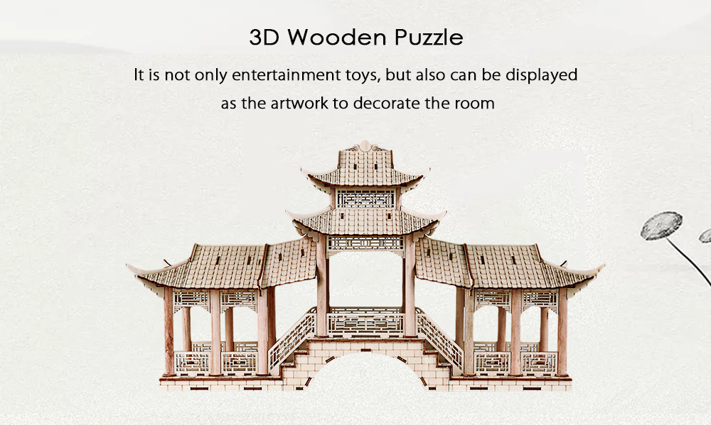 3D Ancient Architectural Model Simulation Puzzle Gallery Bridge with Colorful Light