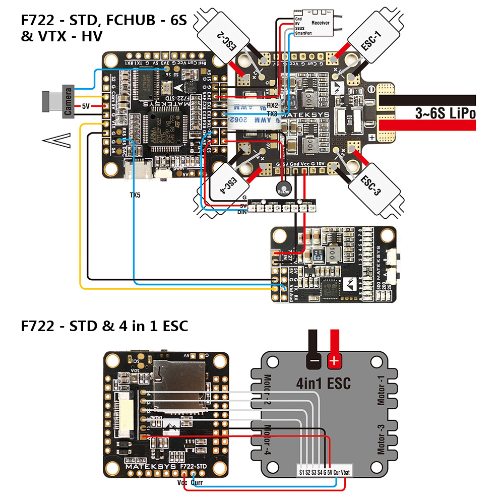 Matek Systems F722 - STD STM32F722 F7 Flight Controller Built-in OSD BMP280 Barometer Blackbox for RC Drone